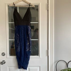 Akira black and blue mixed material dress. Sz Large, super flattering dress